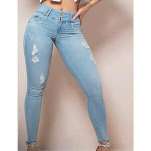 PIT BULL Jeans Distressed Rhinestone Embellished LIght Wash REF#25027